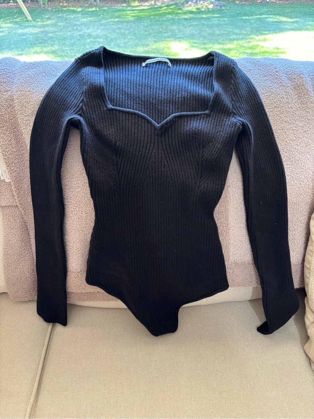 Abercrombie & Fitch Black Ribbed Long-Sleeve Bodysuit